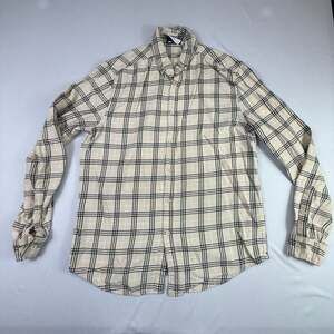 ASOS DESIGN Men's Plaid Long Sleeve Button Down Shirt - Beige/Black Size Medium